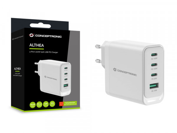 CONCEPTRONIC Ladegerät 4Port 100W,3xUSB-C,1xUSB-A weiß