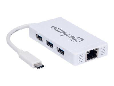 Manhattan USB Typ C auf 3-Port Hub mit Gigabit-Netzwerkadapt